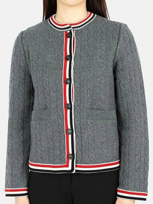 Women's Framing Cable Wool Cardigan Jacket Gray FKJ064A Y1019 035 - THOM BROWNE - BALAAN.
