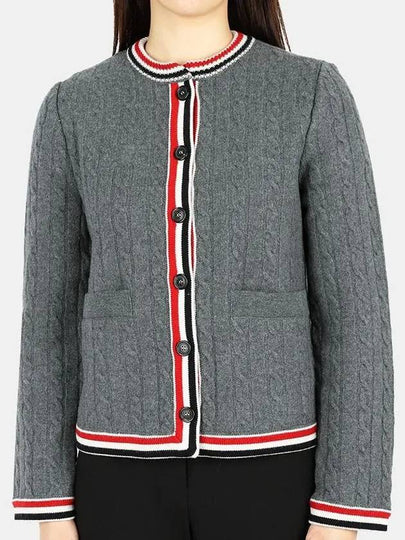 Women's Framing Cable Wool Cardigan Grey - THOM BROWNE - BALAAN 2