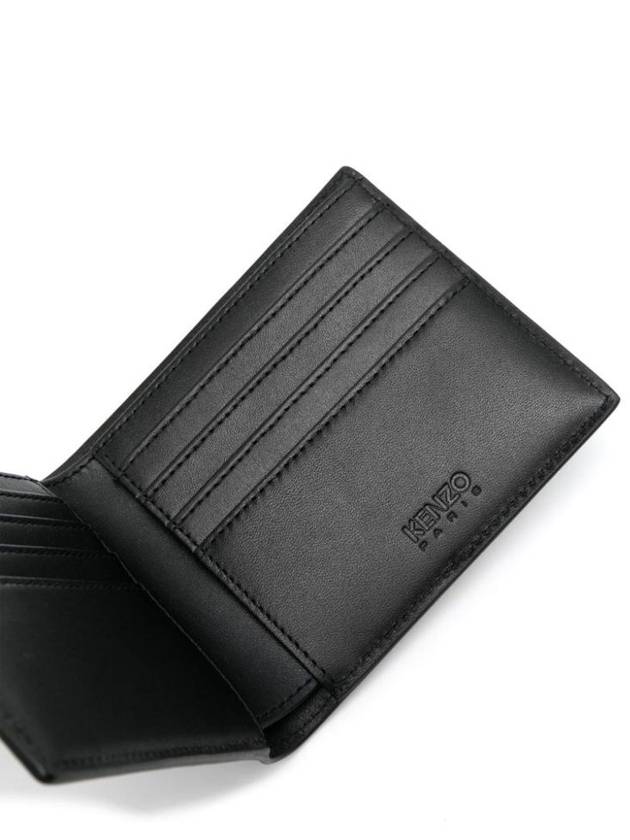 Embossed Logo Leather Half Wallet Black - KENZO - BALAAN 6