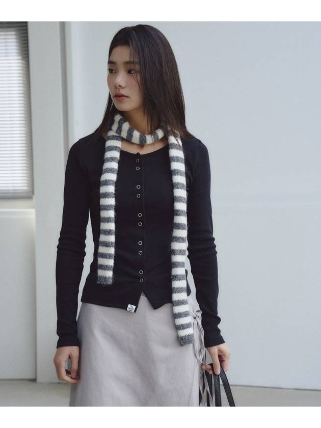 Striped tie knit muffler Melange gray - THE GREEN LAB - BALAAN 5