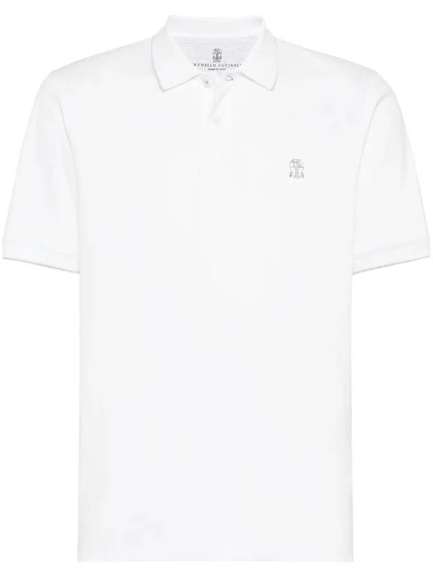 Logo Embroidered Cotton Short Sleeve Polo Shirt White - BRUNELLO CUCINELLI - BALAAN 2