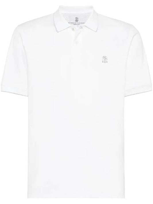 Logo Embroidered Cotton Short Sleeve Polo Shirt White - BRUNELLO CUCINELLI - BALAAN 2