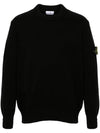 Round Neck Wappen Organic Knit Top Black - STONE ISLAND - BALAAN 2