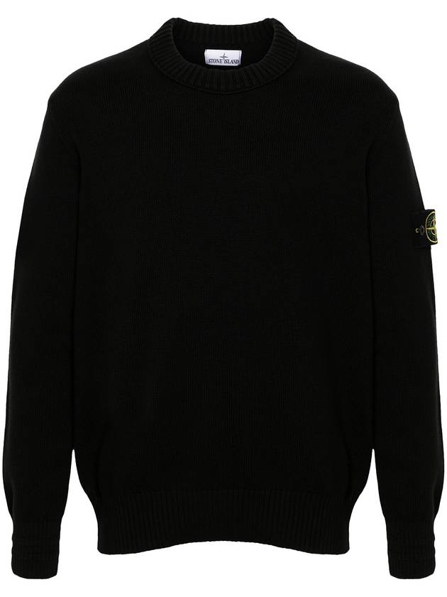 Round Neck Wappen Organic Knit Top Black - STONE ISLAND - BALAAN 2