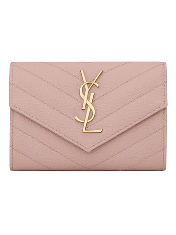 Monogram Envelope Small Half Wallet Pale Pink - SAINT LAURENT - BALAAN.