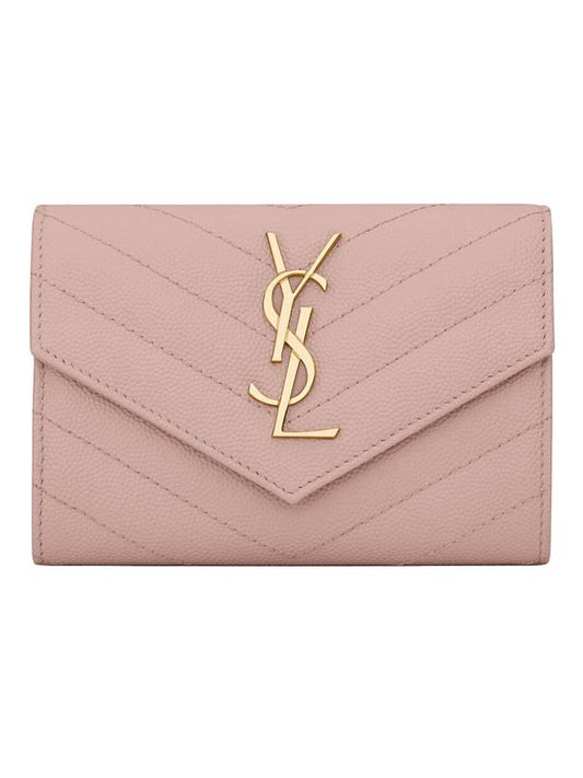 Monogram Envelope Small Half Wallet Pale Pink - SAINT LAURENT - BALAAN.