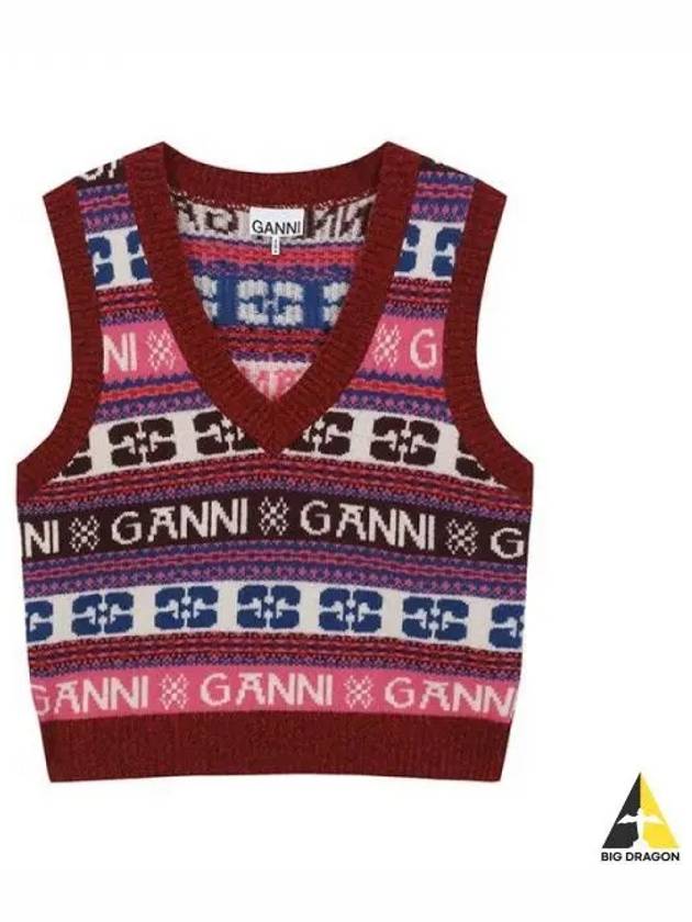 Women s Logo Pattern Wool Mix Knit Vest Multi K2121 - GANNI - BALAAN 1