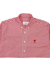 Small Heart Logo Gingham Button Long Sleeves Shirt Red - AMI - BALAAN 4