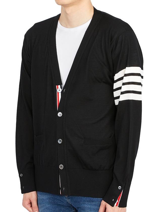 Men's Sustainable Classic Diagonal Wool Cardigan Black - THOM BROWNE - BALAAN 4