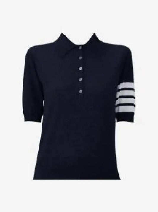 Women's Diagonal Striped Relaxed Fit Wool Polo Shirt Navy - THOM BROWNE - BALAAN 2