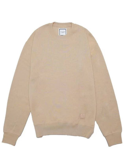 Men's Leather Patch Crew Neck Wool Sweat Knit Beige W231KN03502E - WOOYOUNGMI - BALAAN 2