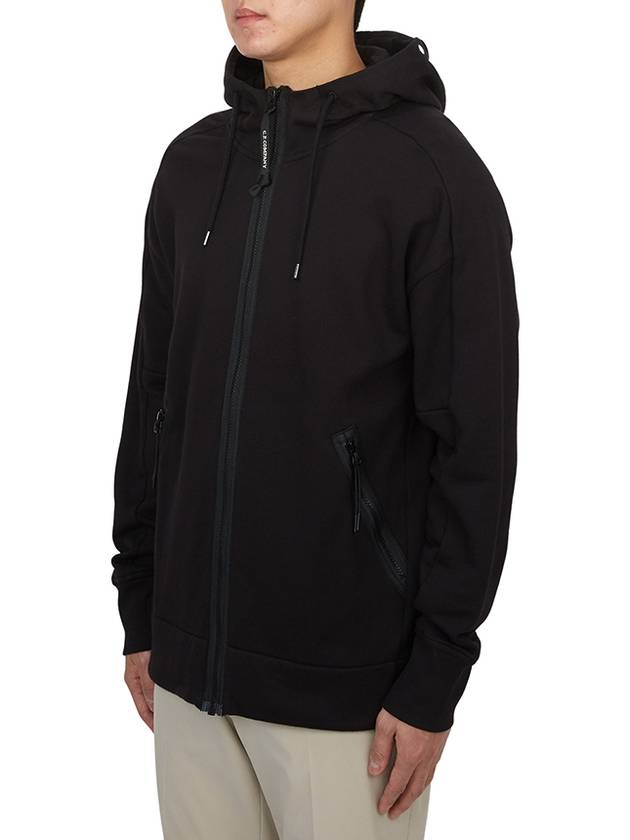 Diagonal Raised Fleece Zip-Up Hoodie Black - CP COMPANY - BALAAN 4