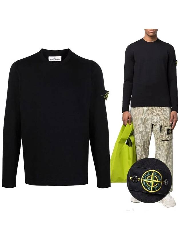 Waffen Patch Round Knit Top Black - STONE ISLAND - BALAAN.