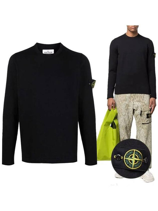 Wappen Patch Crew Neck Knit Top Black - STONE ISLAND - BALAAN 2