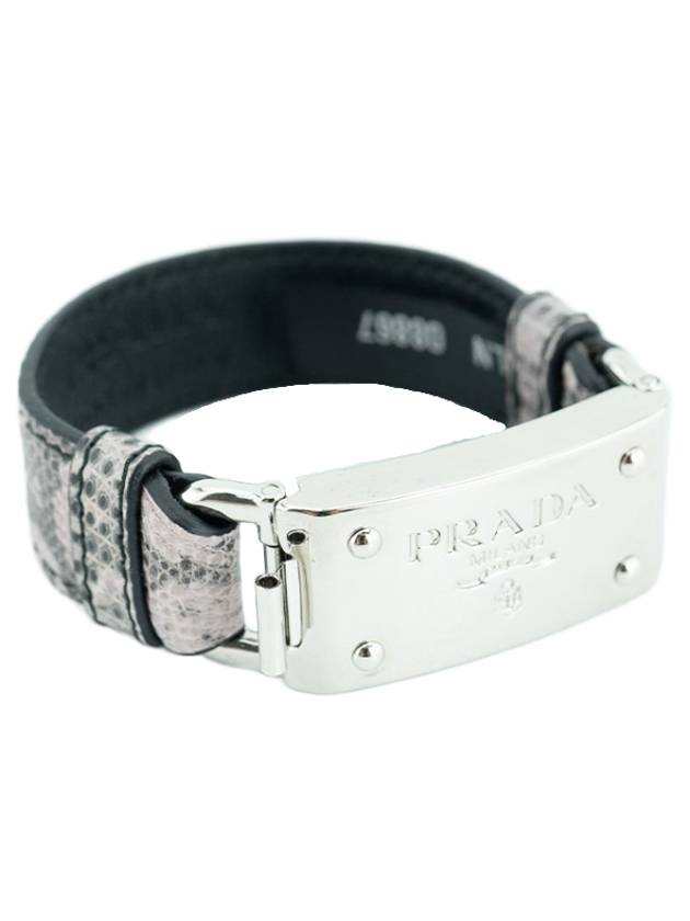 Logo Engraved Leather Bracelet Silver Green - PRADA - BALAAN 1