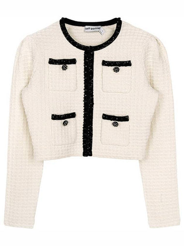 Cream Texture Knit Crop Cardigan RS24 133J C - SELF PORTRAIT - BALAAN 1