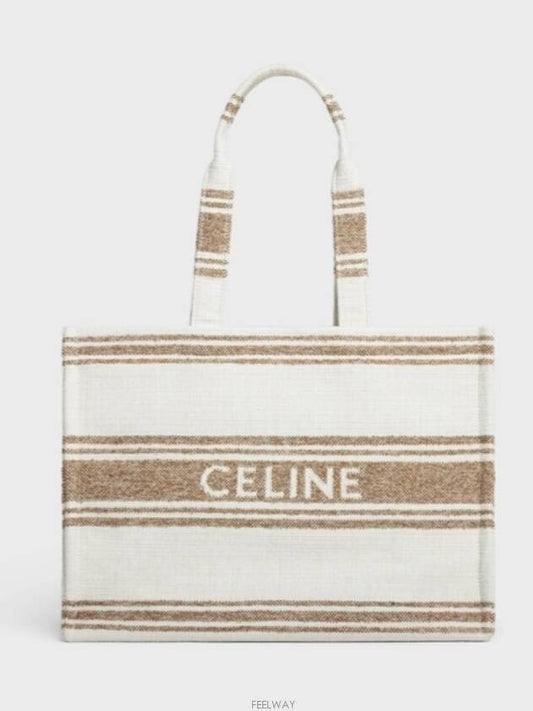 Striped Textile Logo Jacquard Large Cabas Thais Tote Bag Tobacco - CELINE - BALAAN 2