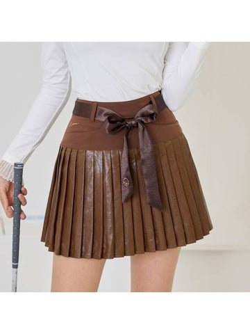 golf wear satin belt leather skirt Satin belt Leather skirt Brown - J JANE - BALAAN 1