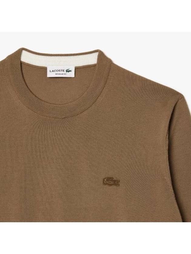 Crew Neck Merino Wool Knit Top Brown - LACOSTE - BALAAN 2