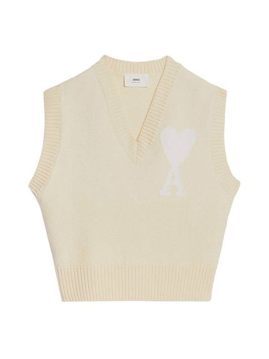 Logo Intarsia Knit Vest Vanilla - AMI - BALAAN 1