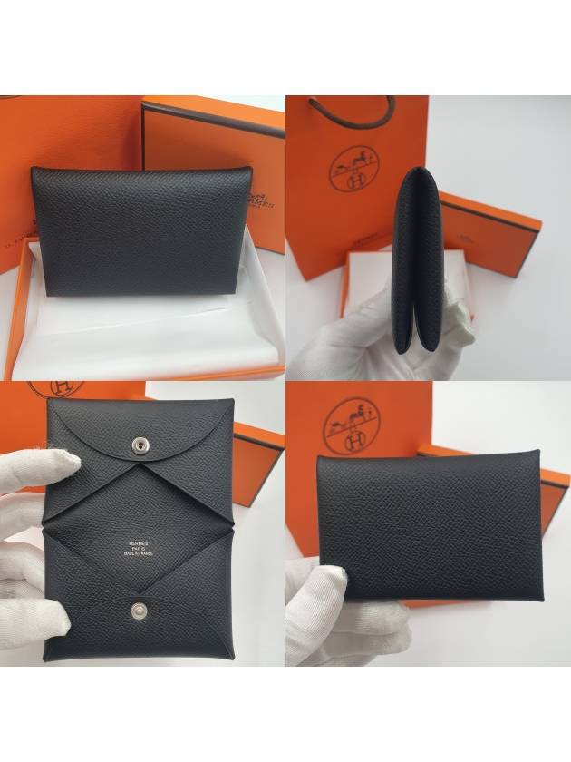 Calvi Absong Palladium Hardware Card Wallet Black - HERMES - BALAAN 9