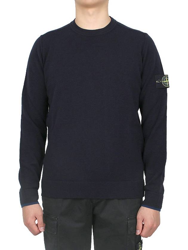 Logo Patch Crew Neck Knit Top Navy - STONE ISLAND - BALAAN 2