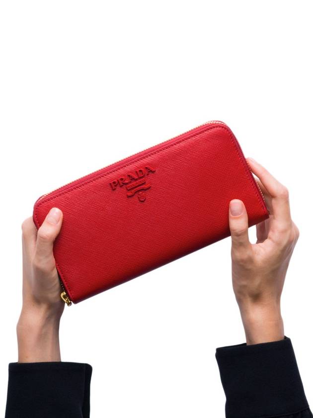 Saffiano zipper long wallet red - PRADA - BALAAN 8