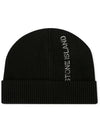 Men's Lettering Logo Beanie Black - STONE ISLAND - BALAAN 2