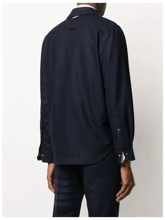 Snap Front Cashmere Wool Shirt Jacket Navy - THOM BROWNE - BALAAN 6