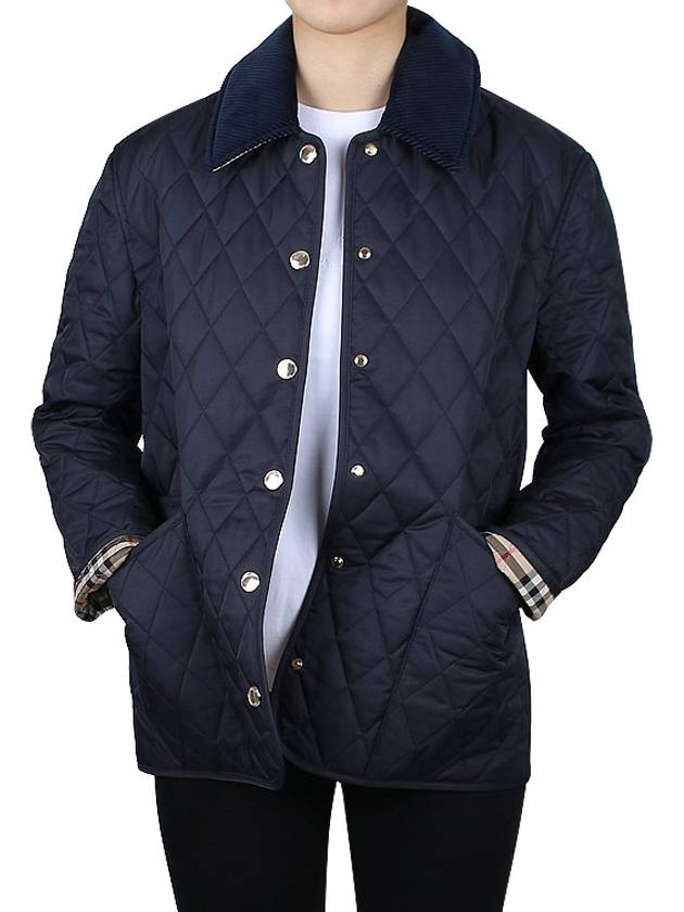 Corduroy Collar Quilted Jacket Dark Blue - BURBERRY - BALAAN 4