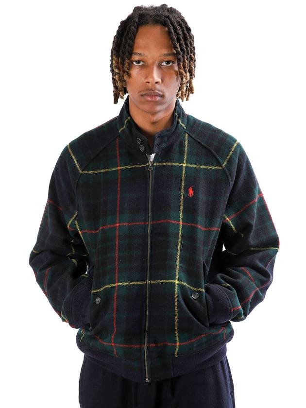 Pony Embroidered Logo Tartan Check Wool Zip-up Jacket Navy - POLO RALPH LAUREN - BALAAN 6