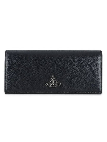 Women's Silver Logo Vegan Leather Long Wallet Black - VIVIENNE WESTWOOD - BALAAN 1