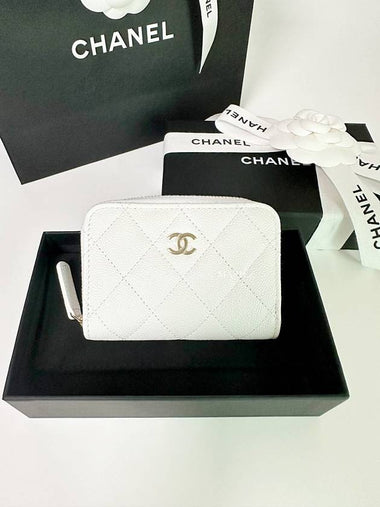 Classic zipper card wallet caviar white AP0216 - CHANEL - BALAAN 1