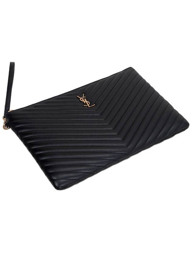 Gold Monogram Document Holder In Matelasse Leather Black - SAINT LAURENT - BALAAN 5