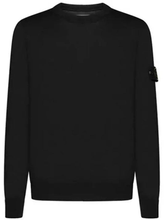 Regular Fit Crew Neck Wool Knit Top Black - STONE ISLAND - BALAAN 2