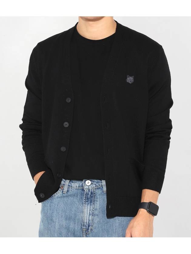 Bold Fox Head Patch V Neck Wool Cardigan Black - MAISON KITSUNE - BALAAN 2