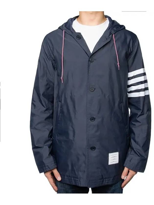 Diagonal Armband Solid Swim Tech Hooded Jacket Navy - THOM BROWNE - BALAAN 4