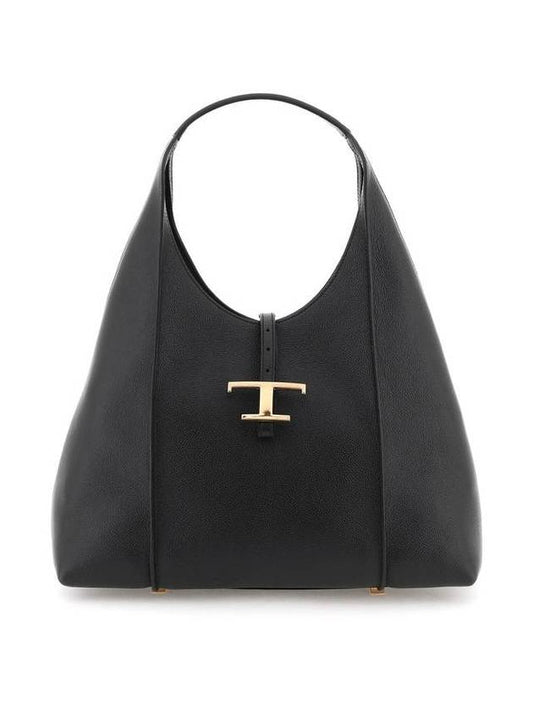 T Timeless Medium Leather Shoulder Bag Black - TOD'S - BALAAN 1