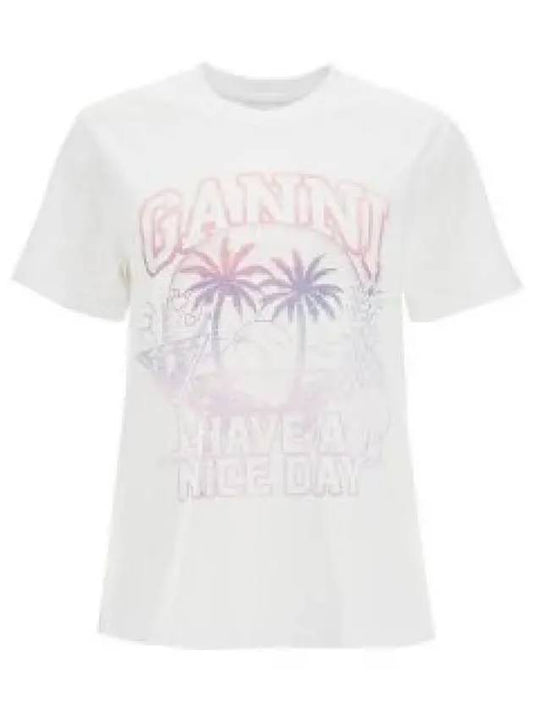 Logo Print Short Sleeve T-Shirt White - GANNI - BALAAN 2