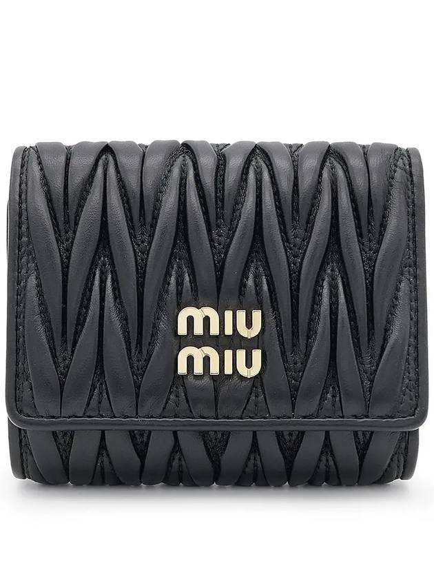 Matelasse Logo Nappa Leather Half Wallet Black - MIU MIU - BALAAN 2