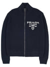 Men's Logo Zip-up Wool Cashmere Cardigan Navy - PRADA - BALAAN 2