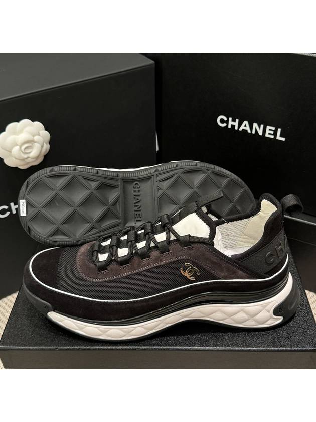 Men's mixed fiber sneakers piping point black champagne gold - CHANEL - BALAAN 8