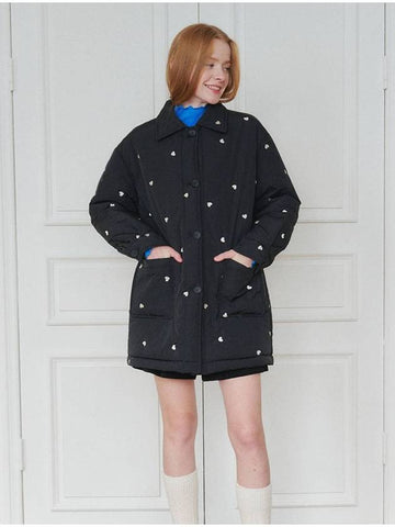 Heart patterned Padding Half Coat Black - OPENING SUNSHINE - BALAAN 1