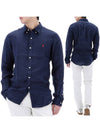 Embroidered Pony Linen Long Sleeve Shirt Navy - POLO RALPH LAUREN - BALAAN 2