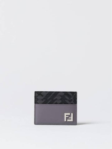 FF Square Leather Card Wallet Grey - FENDI - BALAAN 1