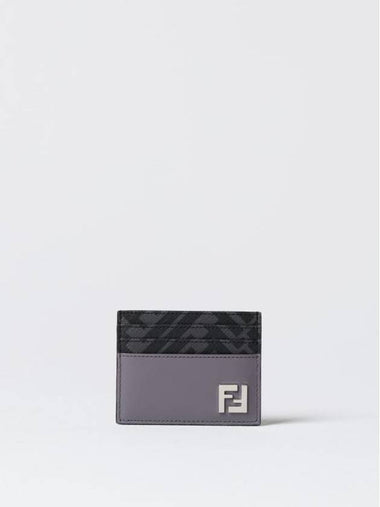 FF Square Leather Card Wallet Grey - FENDI - BALAAN 1