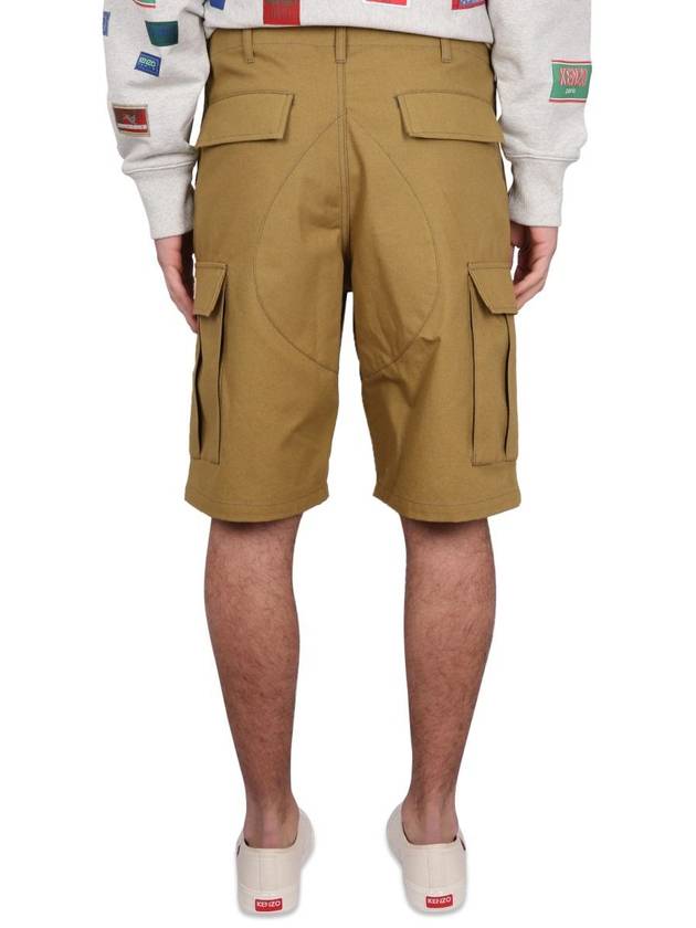 Men's Paris Label Pocket Cargo Cotton Shorts Beige - KENZO - BALAAN 5