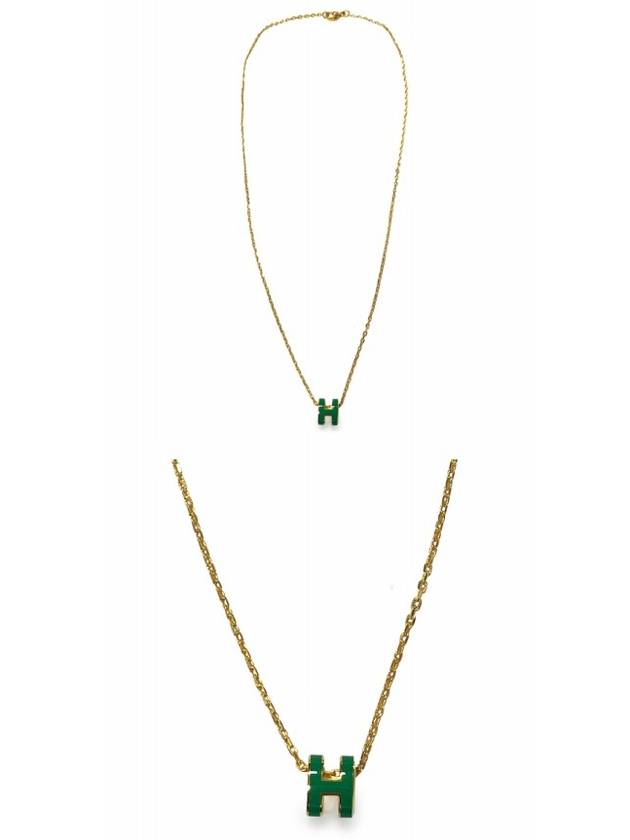 Mini Pop Ache Pendant Gold Malachite Chain Necklace 147992F 83 TPM - HERMES - BALAAN 4