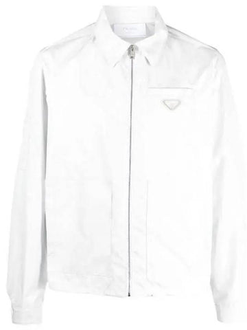 Triangle Logo Re-Nylon Zip Up Jacket White - PRADA - BALAAN 1