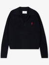 Small Heart Long Sleeve Polo Shirt Black - AMI - BALAAN 3